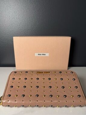 Miu Miu Blush Pink Studded Zip Wallet